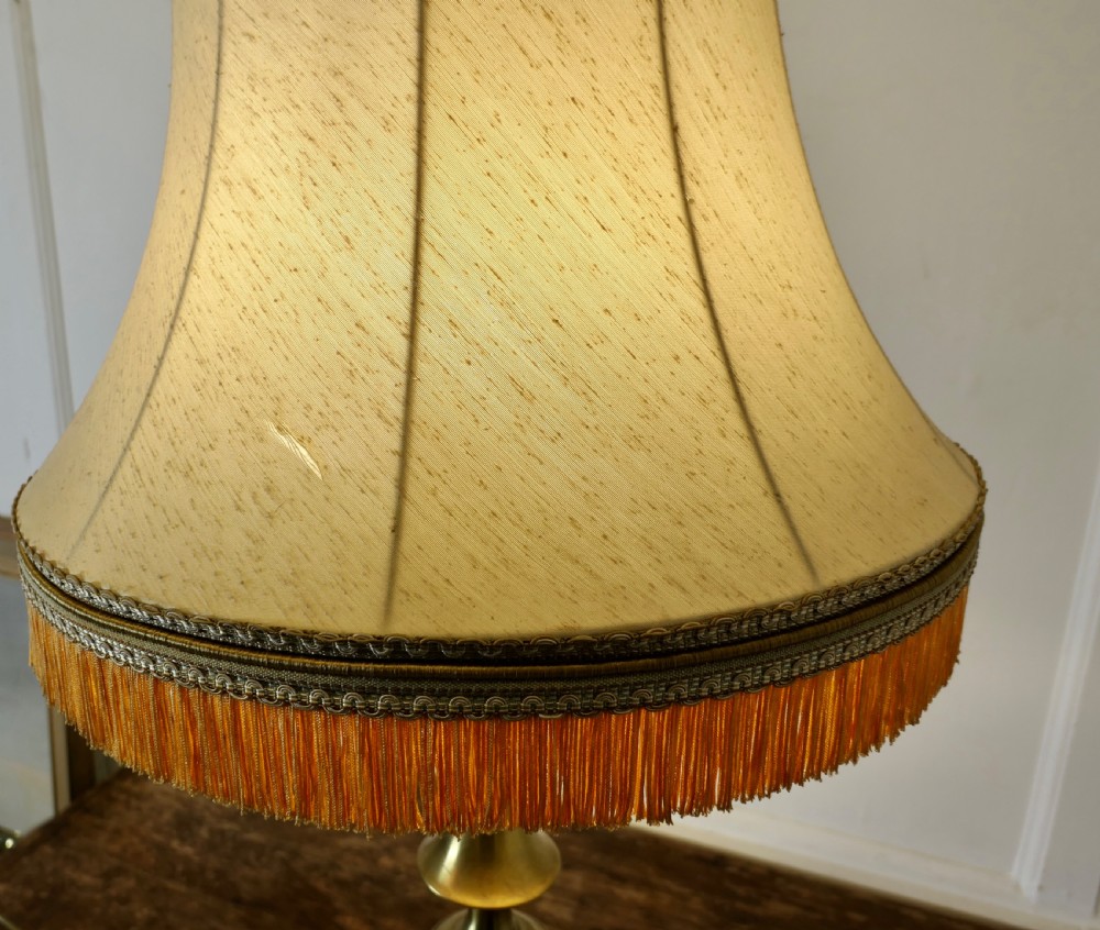 Tall Turned Column Brass Table Lamp, with Oversize Shade View IV