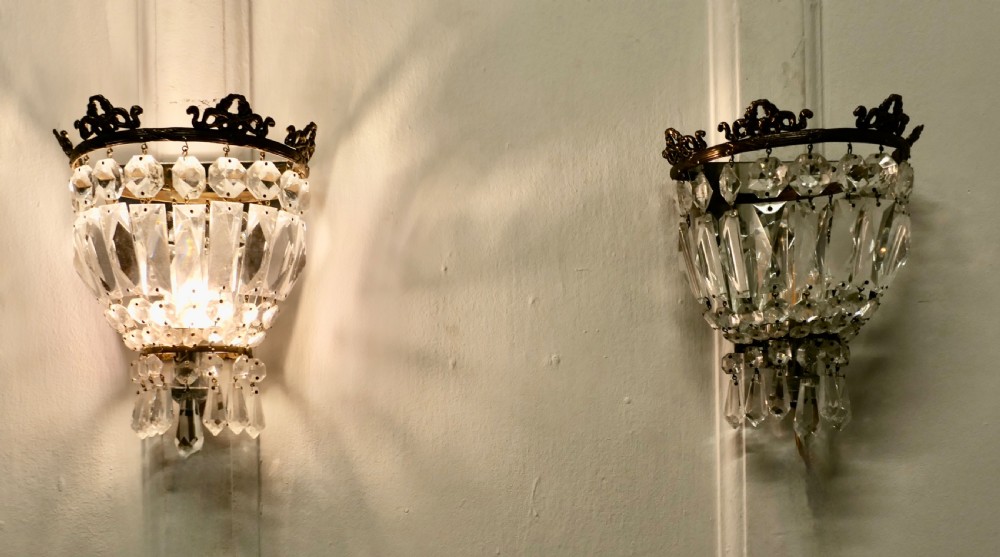 A Charming Pair of French Mirrored Chandeliers Wall Appliqué 