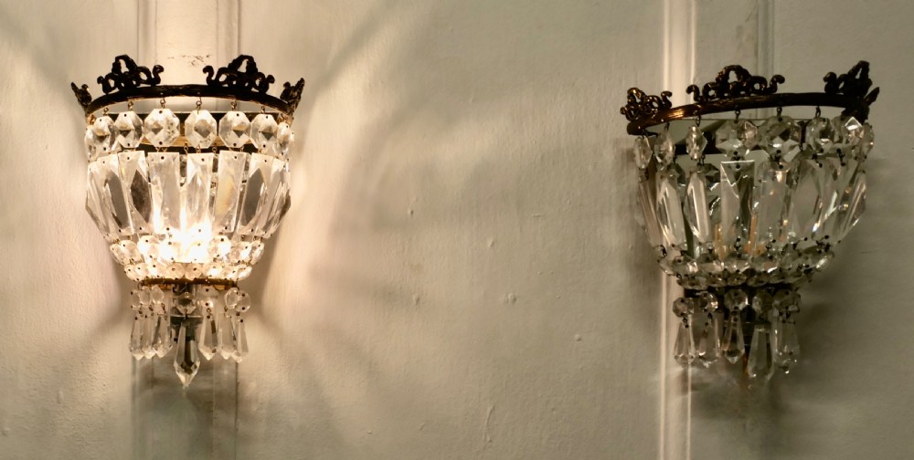 A Charming Pair of French Mirrored Chandeliers Wall Appliqué  View II