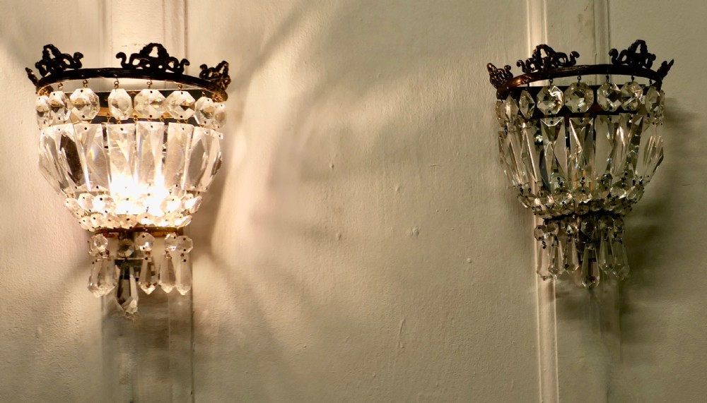 A Charming Pair of French Mirrored Chandeliers Wall Appliqué  View III