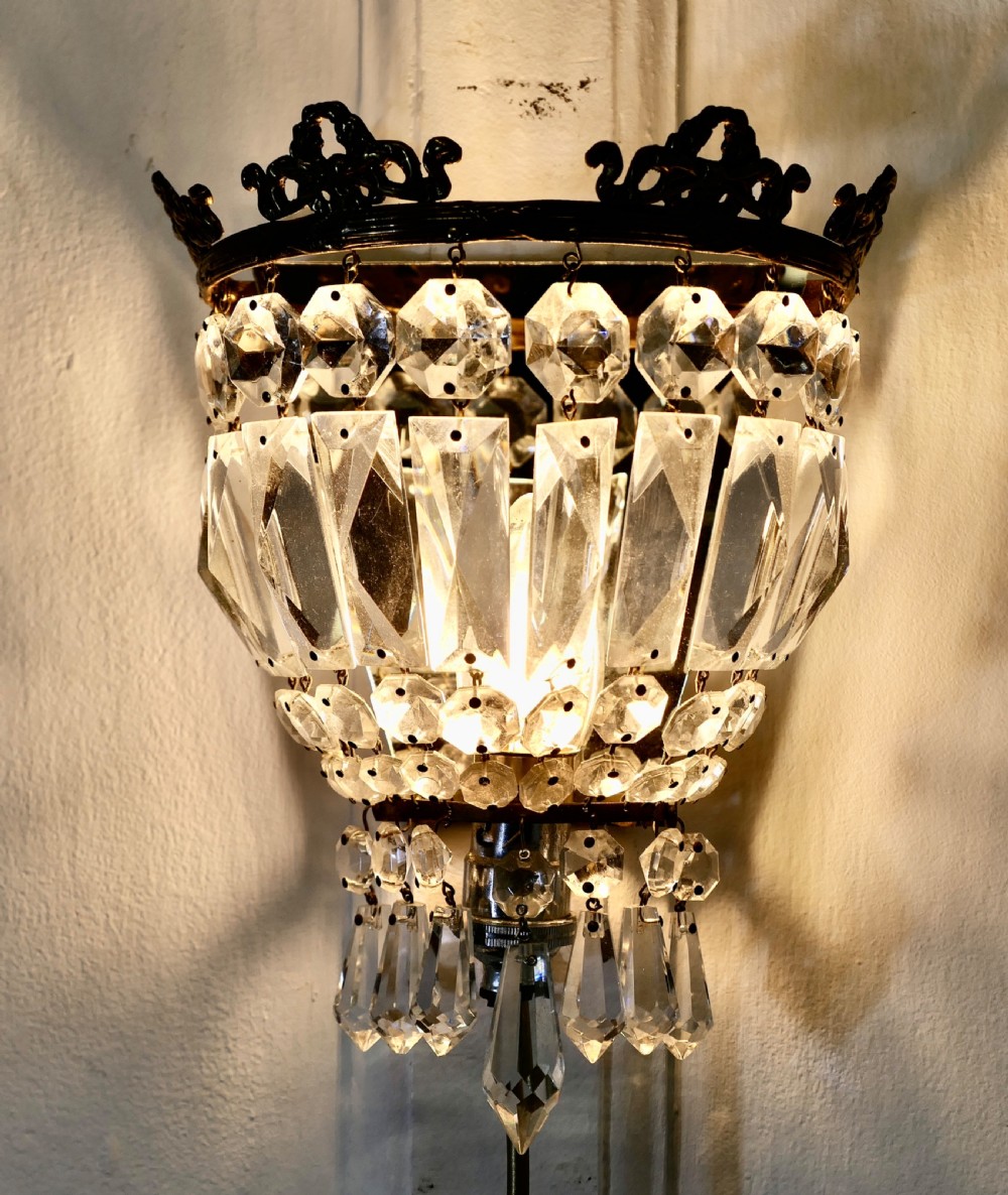 A Charming Pair of French Mirrored Chandeliers Wall Appliqué  View V