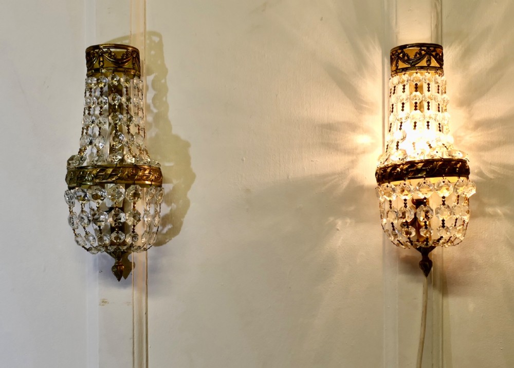 Pair of French Crystal Wall Chandelier Lights View II