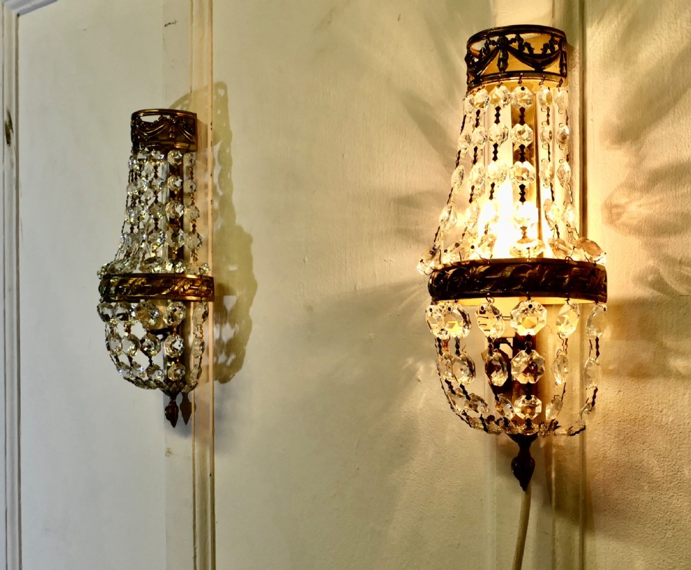 Pair of French Crystal Wall Chandelier Lights View III