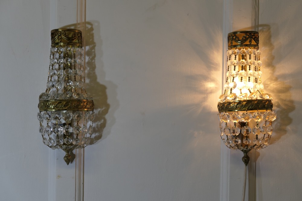 Pair of French Crystal Wall Chandelier Lights View VI