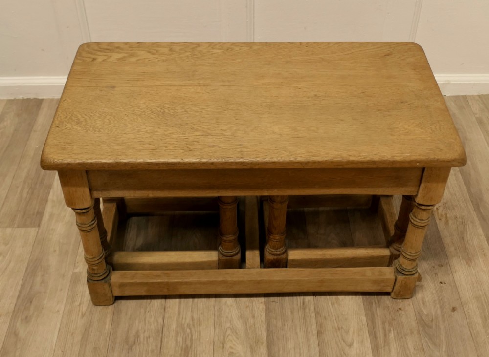 Stylish Arts and Crafts Nest Of Oak Tables View II