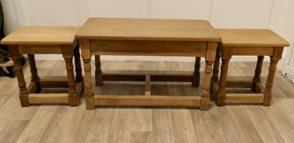 Stylish Arts and Crafts Nest Of Oak Tables View III