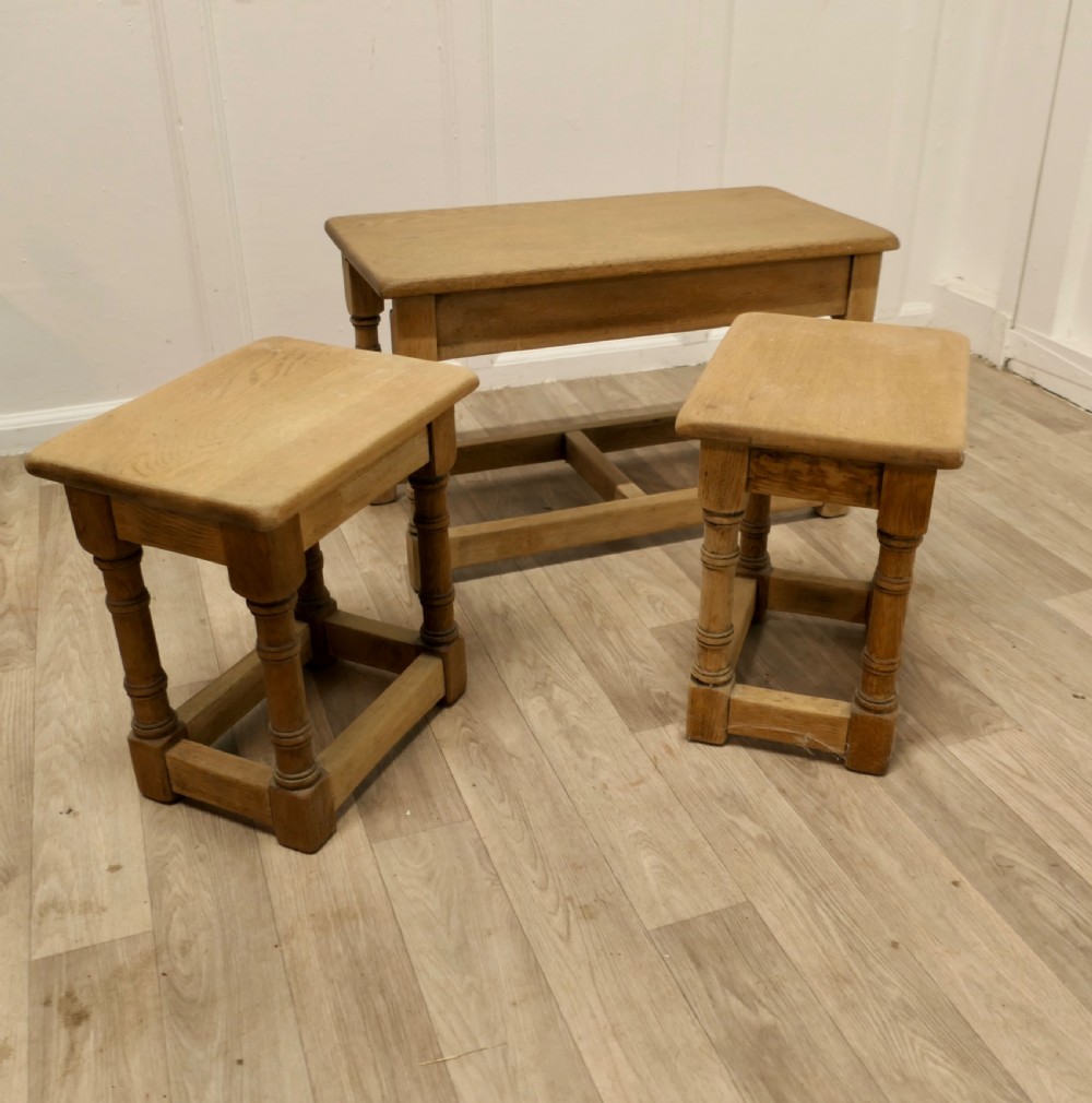Stylish Arts and Crafts Nest Of Oak Tables View IV