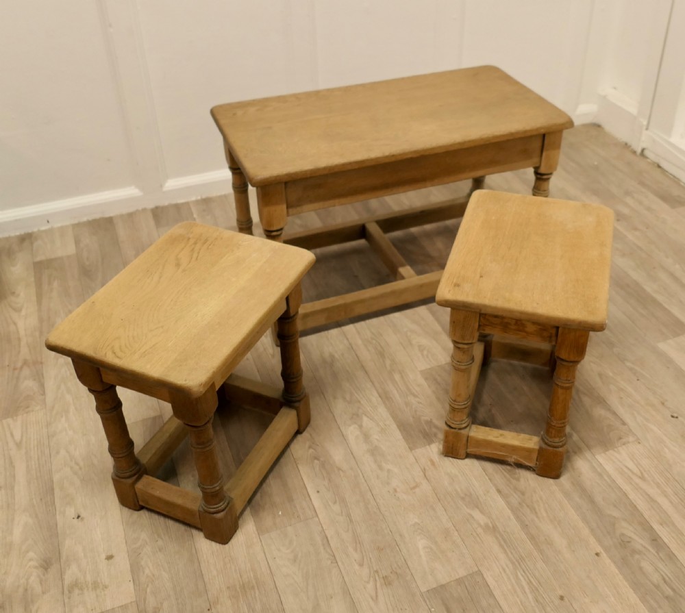 Stylish Arts and Crafts Nest Of Oak Tables View V