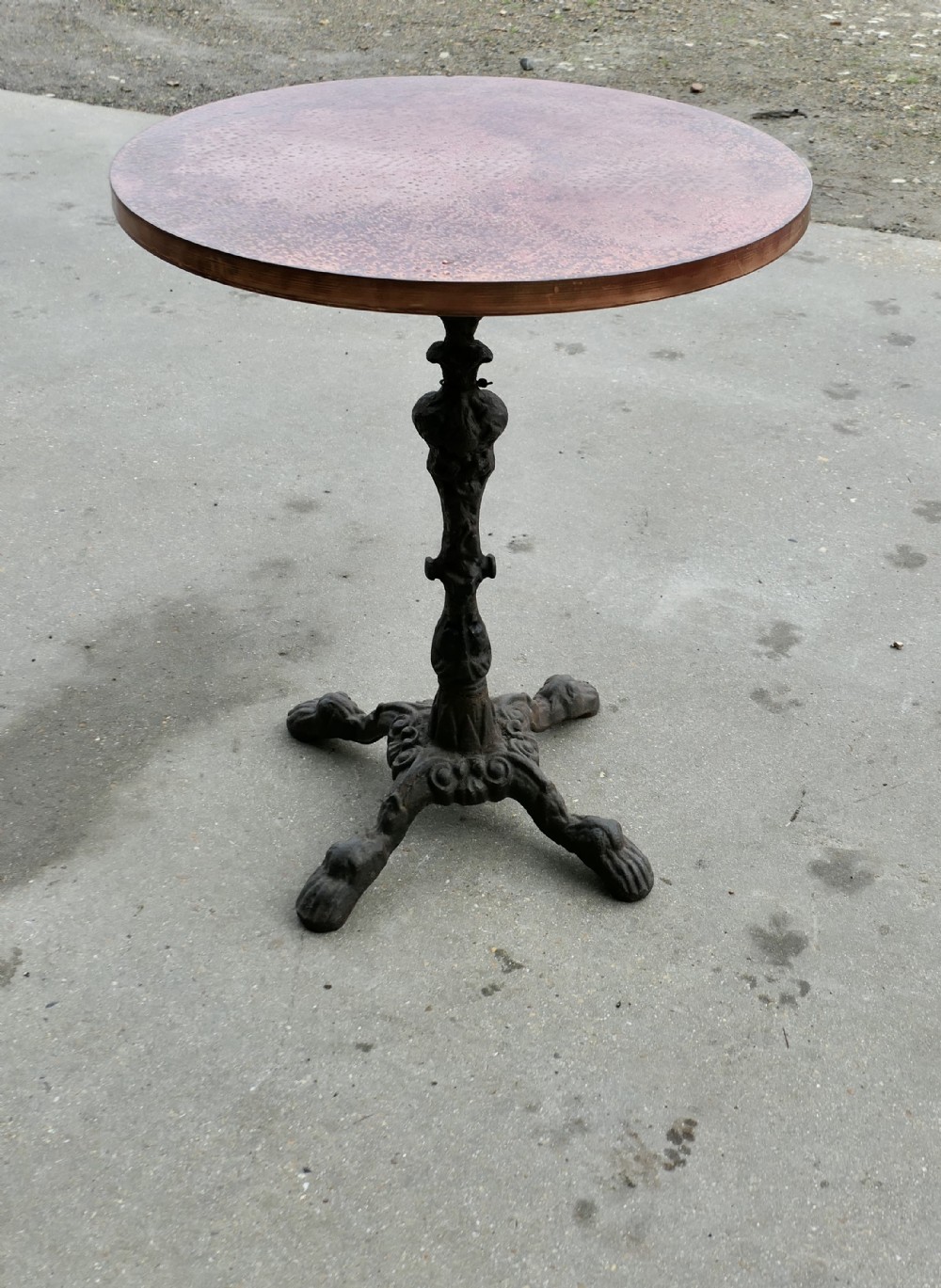 Cast Iron and Beaten Copper Pub Table or Garden Table 