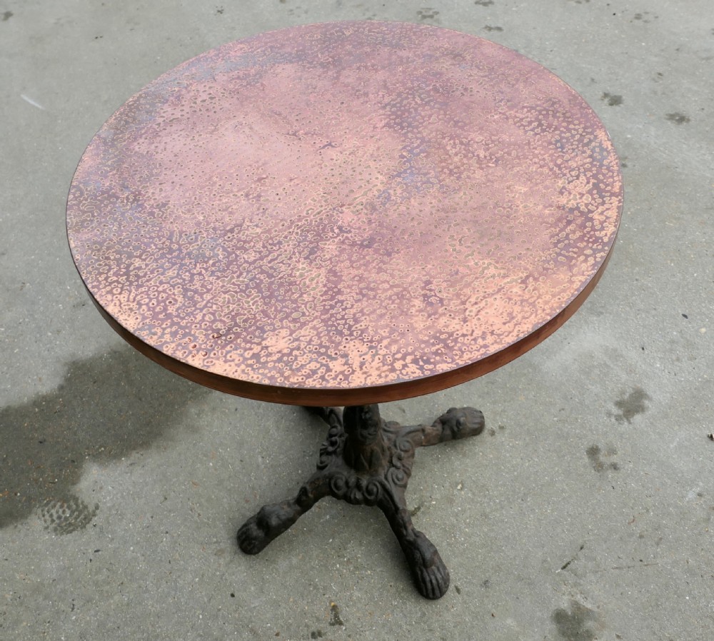Cast Iron and Beaten Copper Pub Table or Garden Table  View III