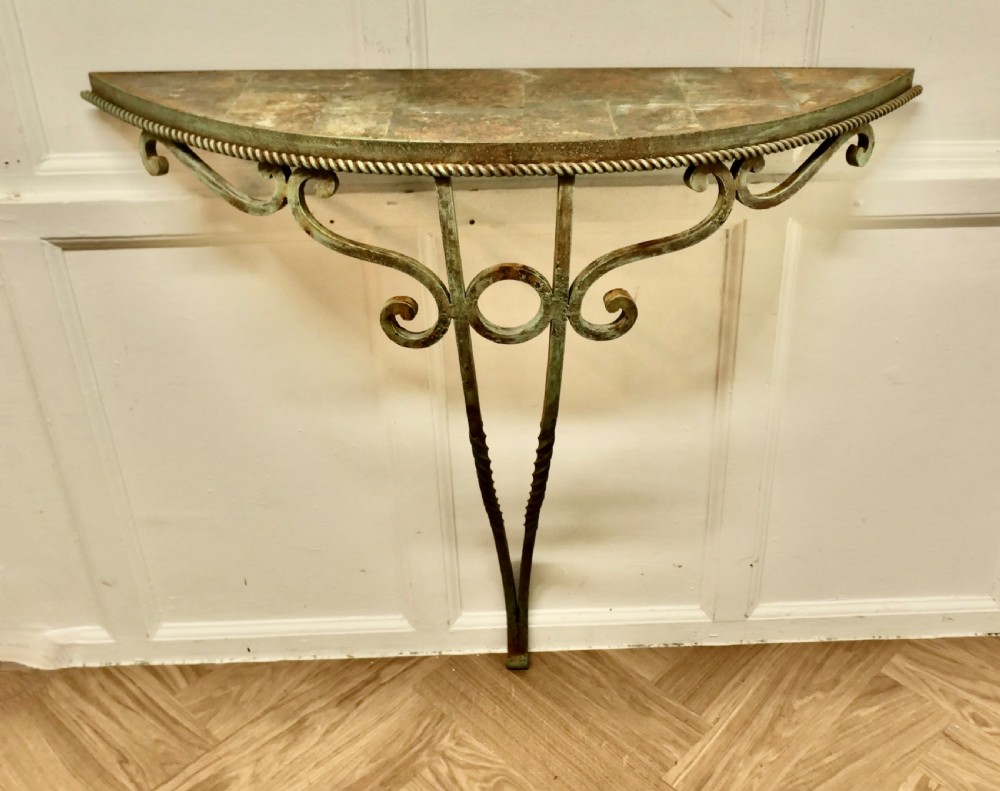 French Wrought Iron and Slate Console or Hall Table View II