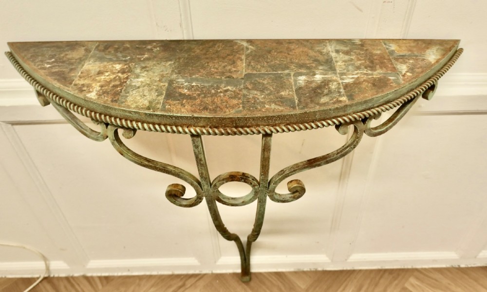 French Wrought Iron and Slate Console or Hall Table View III