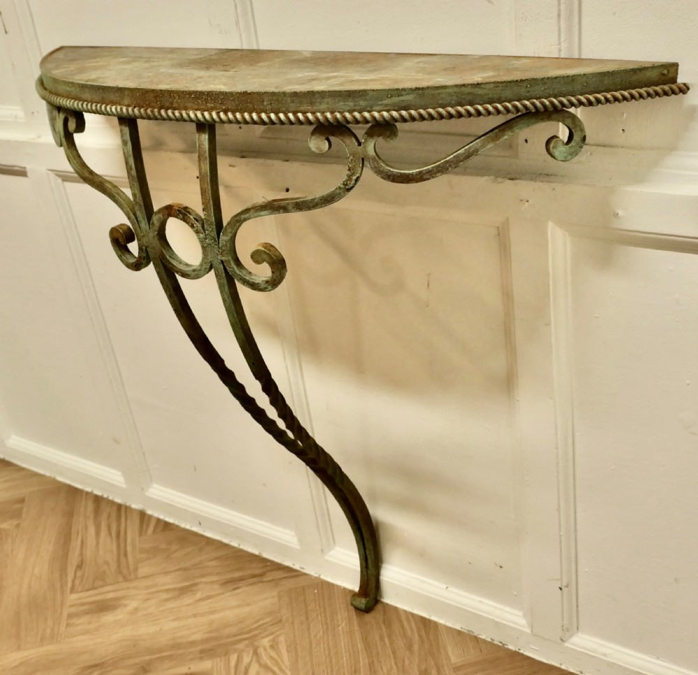 French Wrought Iron and Slate Console or Hall Table View V