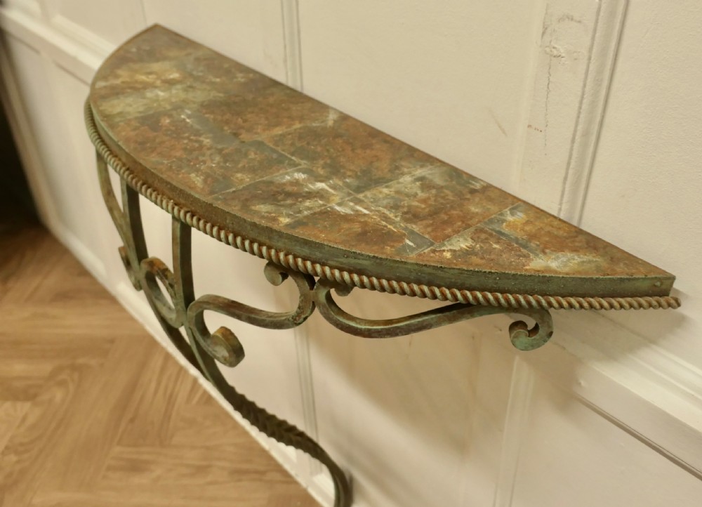 French Wrought Iron and Slate Console or Hall Table View VII