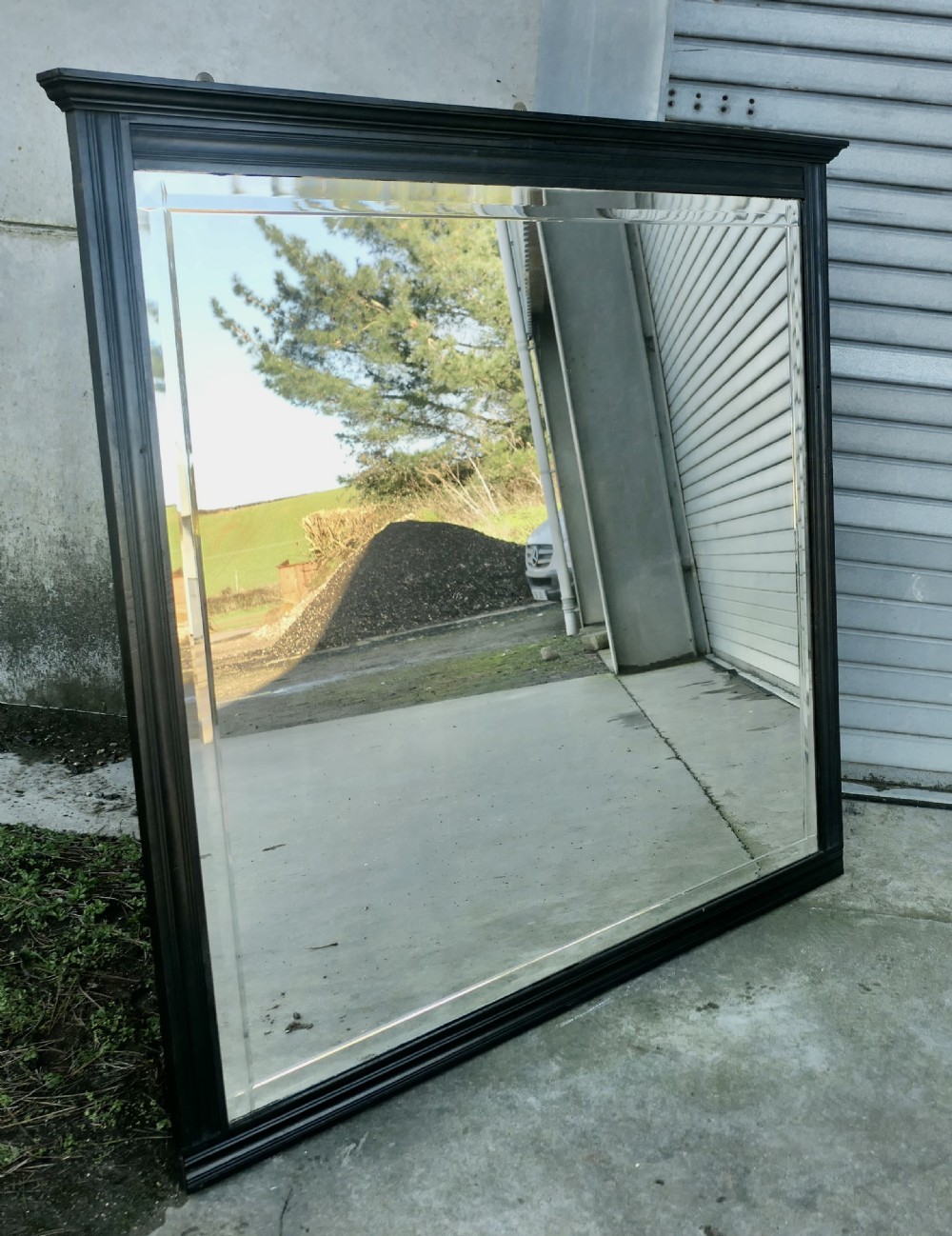 Large Overmantel or Wall Mirror, Black Lacquer Frame