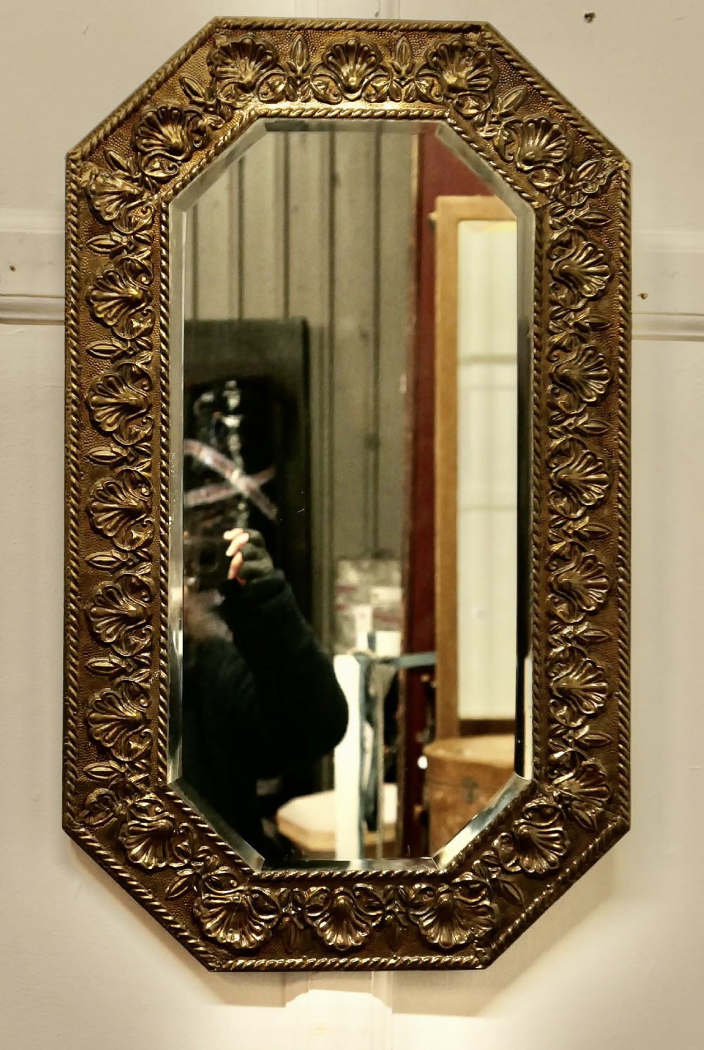 Arts and Crafts Hand Beaten Brass Mirror 