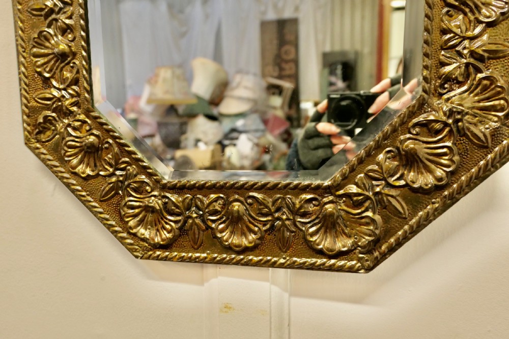 Arts and Crafts Hand Beaten Brass Mirror  View V