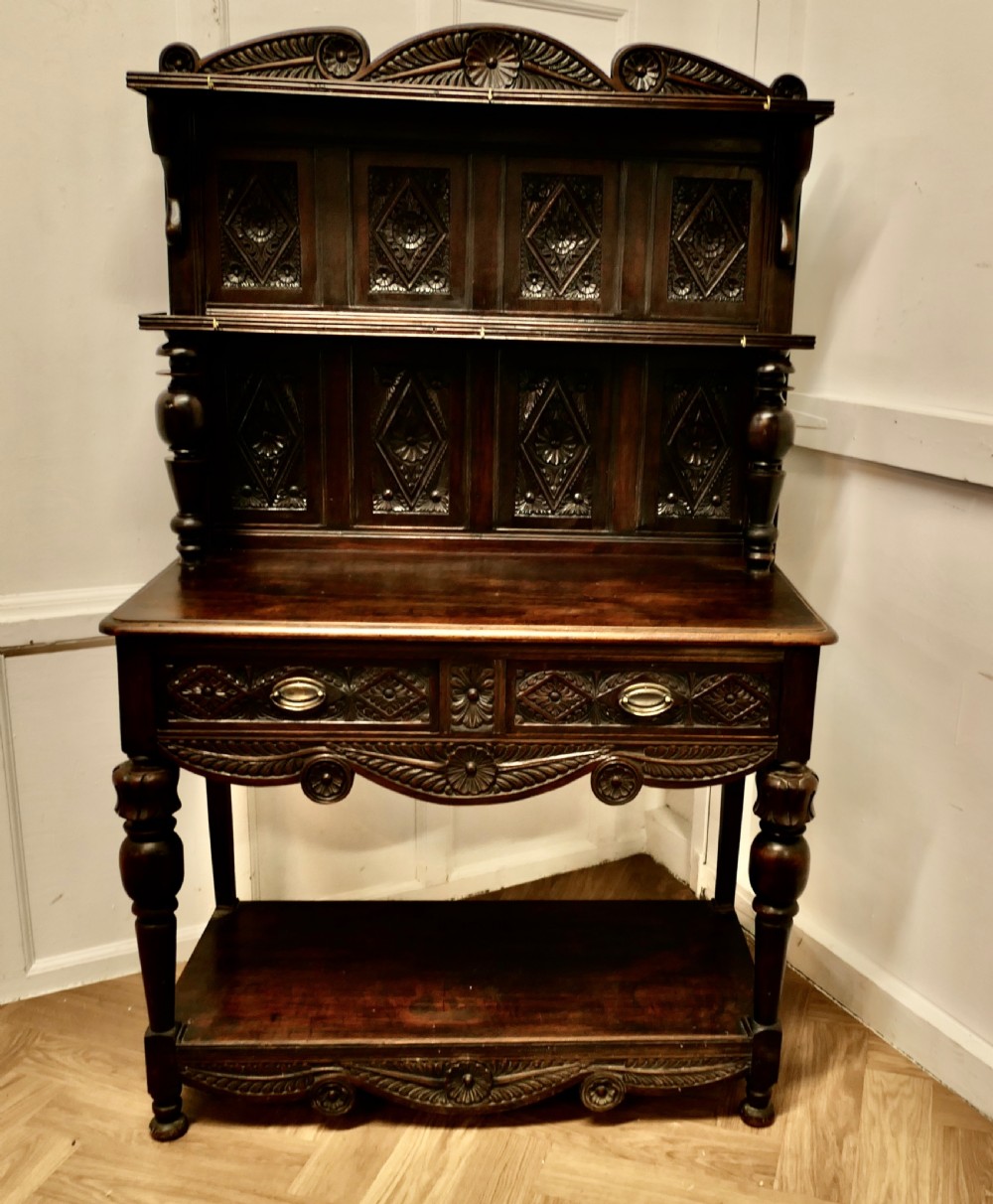 18th Century Carved Dresser with Geometric Carvings 