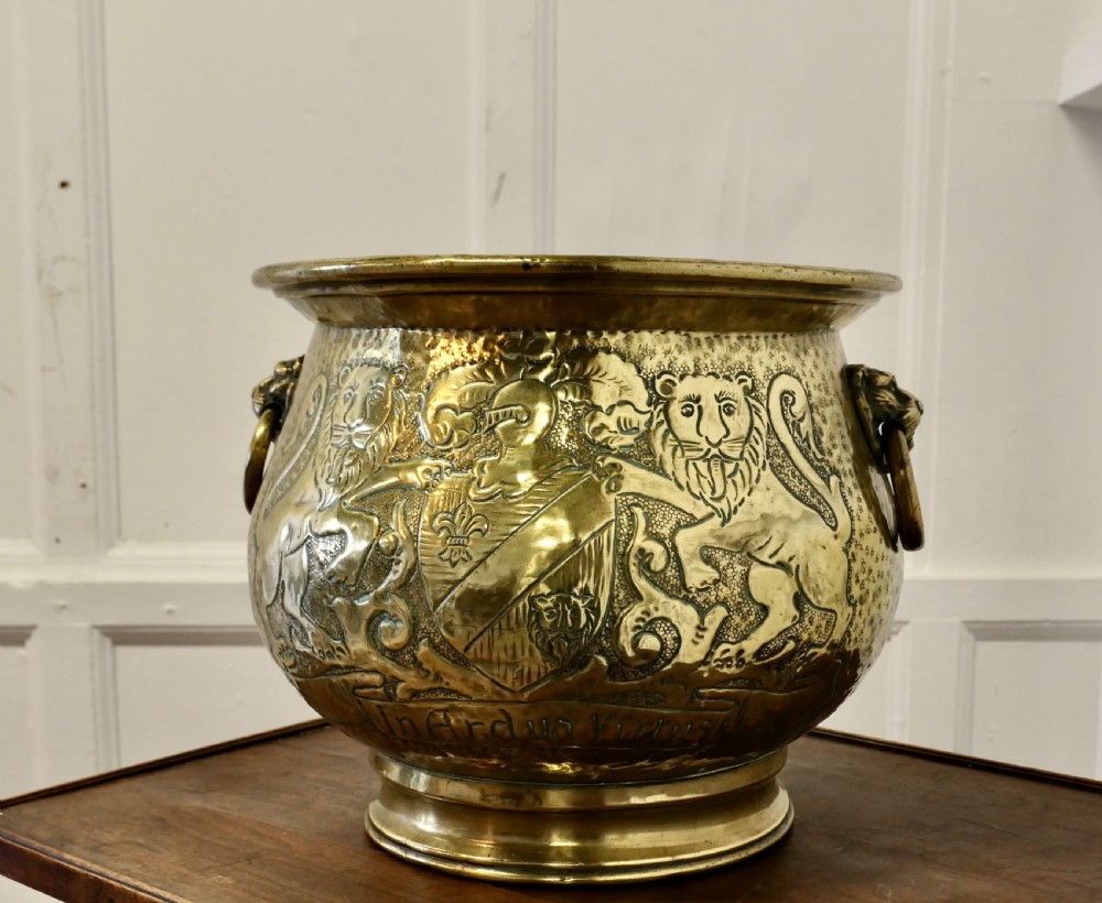 19th Century Gothic Brass Jardiniere with Shields  View II