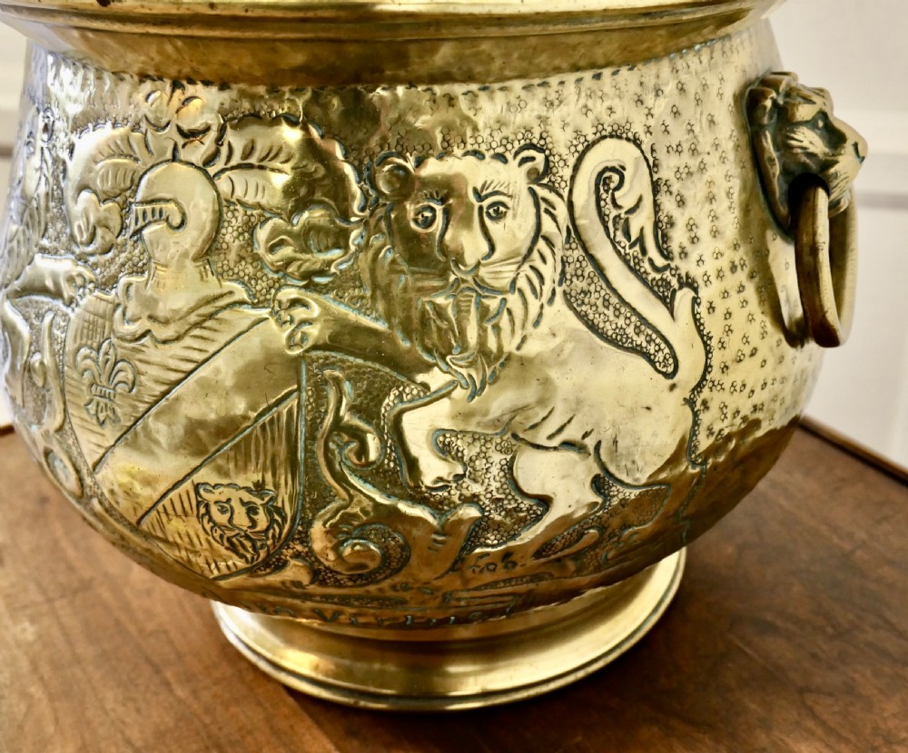 19th Century Gothic Brass Jardiniere with Shields  View III
