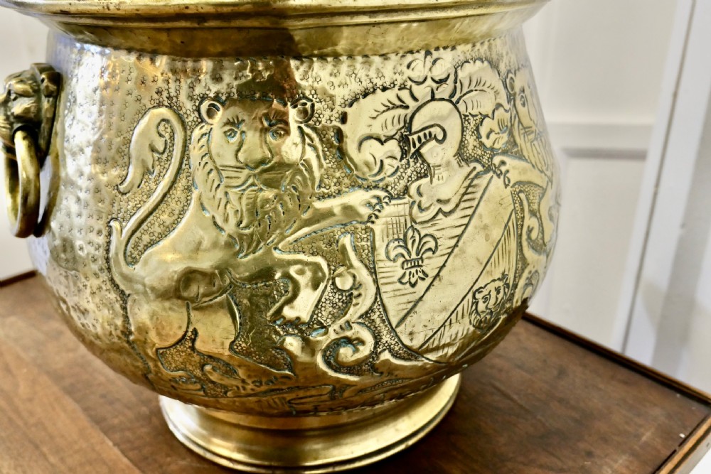 19th Century Gothic Brass Jardiniere with Shields  View IV