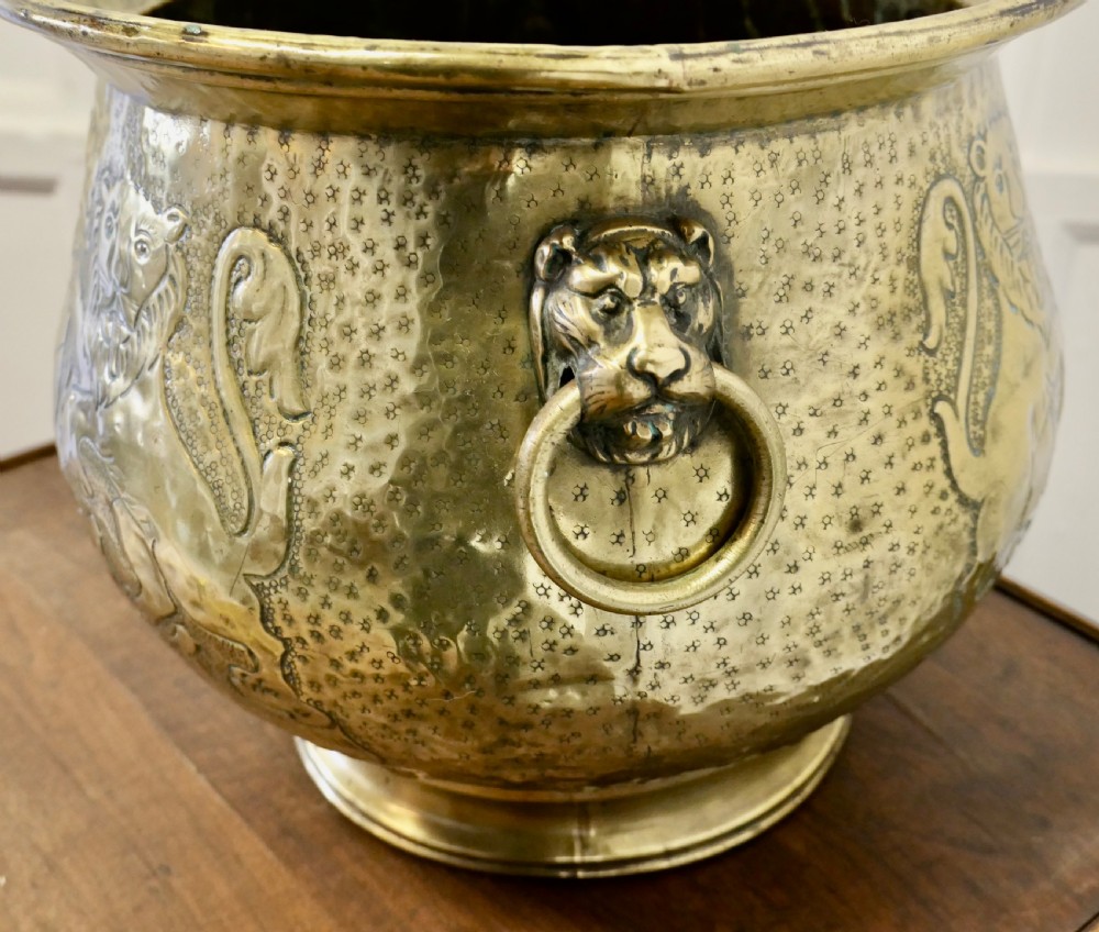 19th Century Gothic Brass Jardiniere with Shields  View V