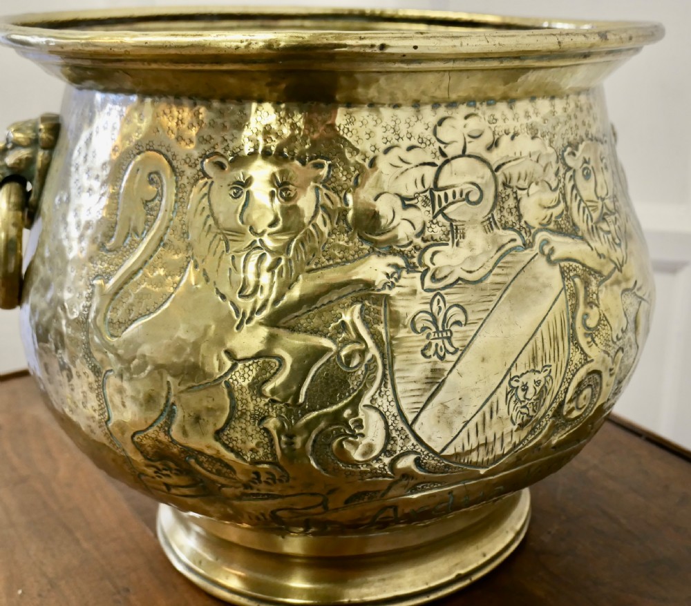 19th Century Gothic Brass Jardiniere with Shields  View VI