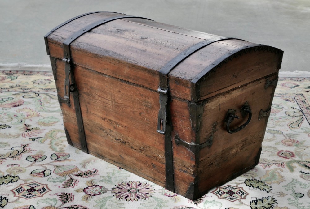 A Large 19th Century Pine Dome Top Trunk