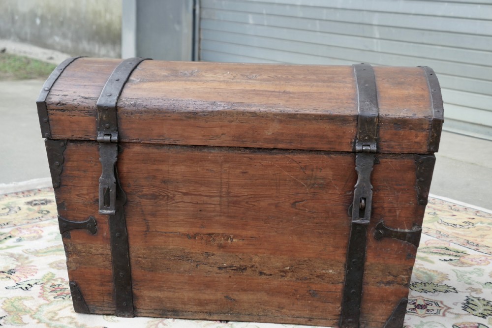 A Large 19th Century Pine Dome Top Trunk View IV