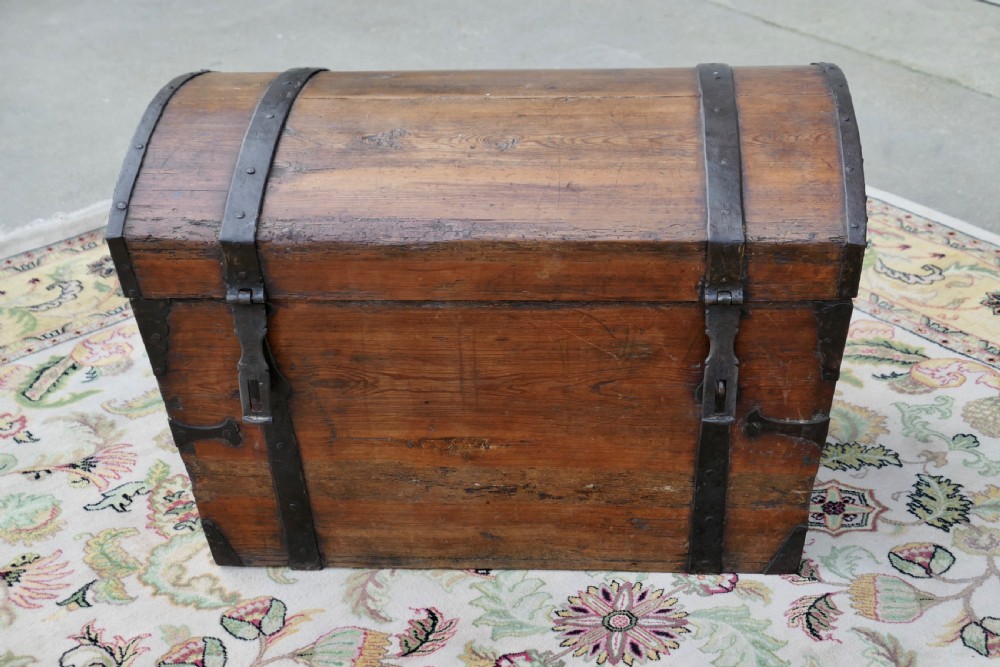 A Large 19th Century Pine Dome Top Trunk View V