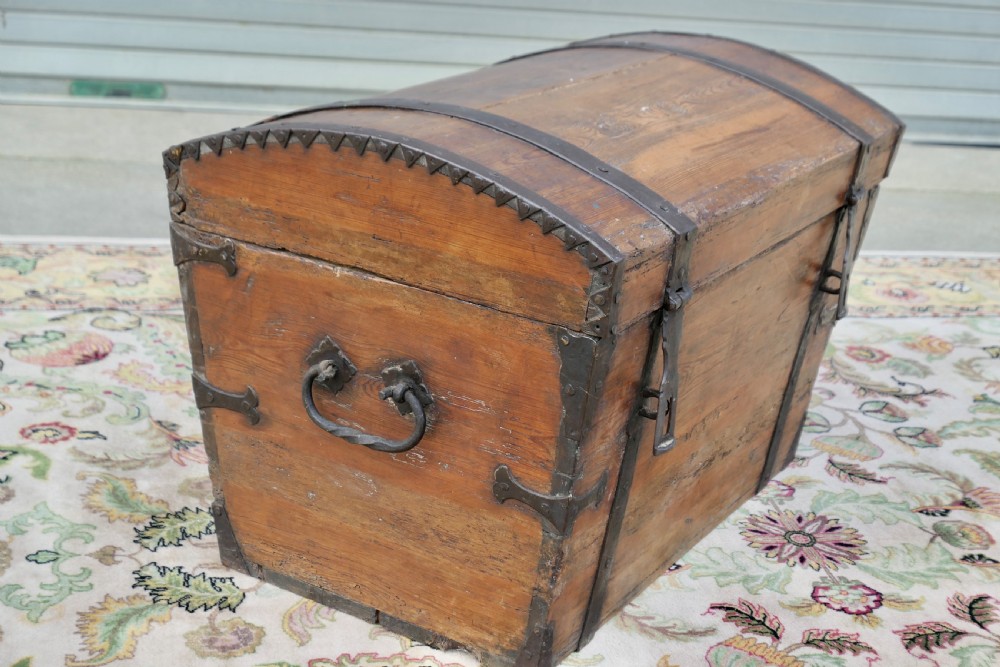 A Large 19th Century Pine Dome Top Trunk View VI