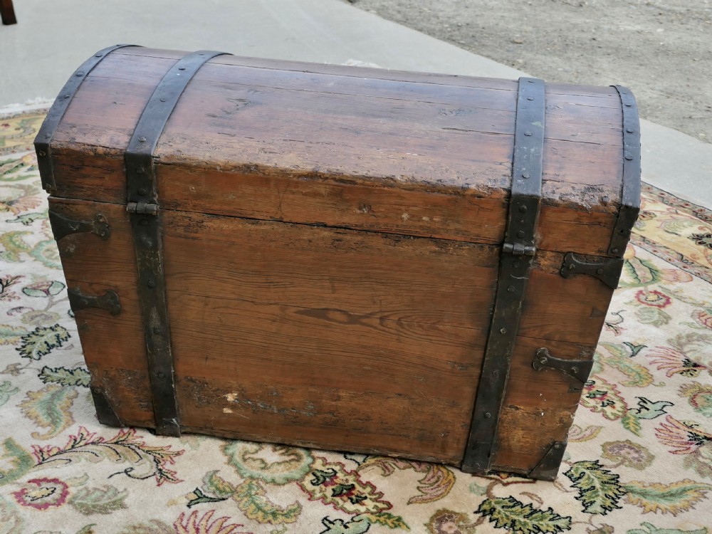 A Large 19th Century Pine Dome Top Trunk View VII