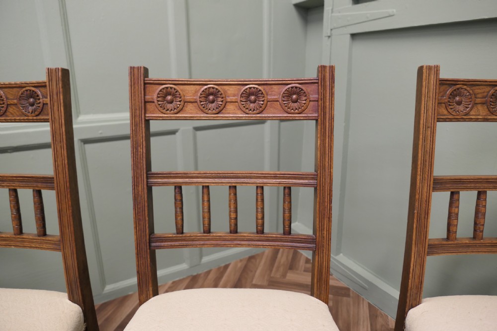 Set of 4 Arts and Crafts Carved Oak Dining Chairs View III
