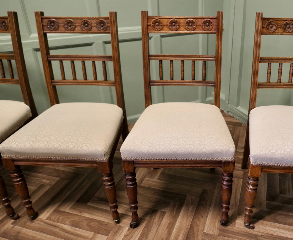 Set of 4 Arts and Crafts Carved Oak Dining Chairs View VII