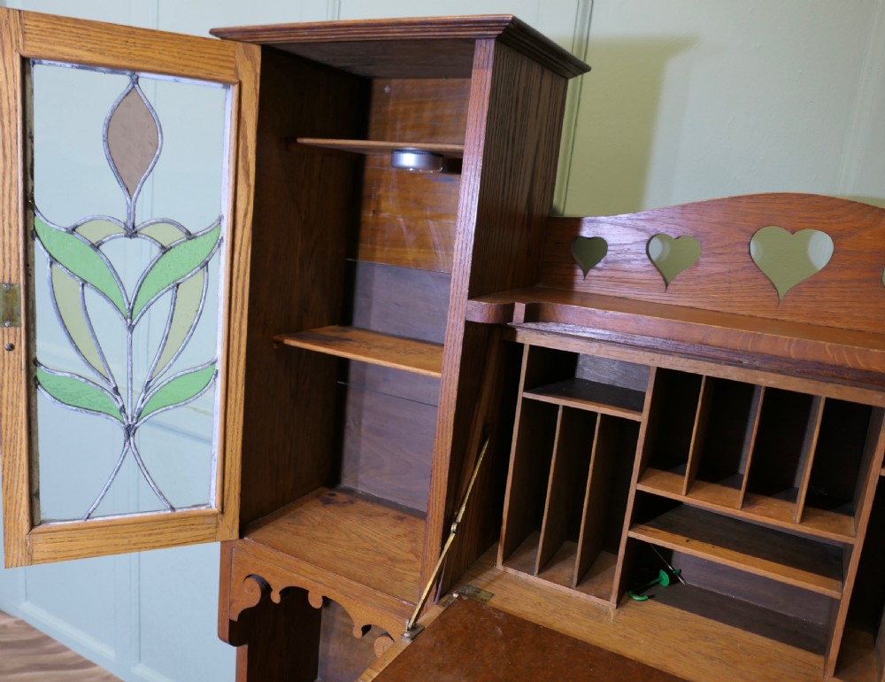 Arts and Crafts Golden Oak Stained Glass Students Bureau, Book Case View VIII