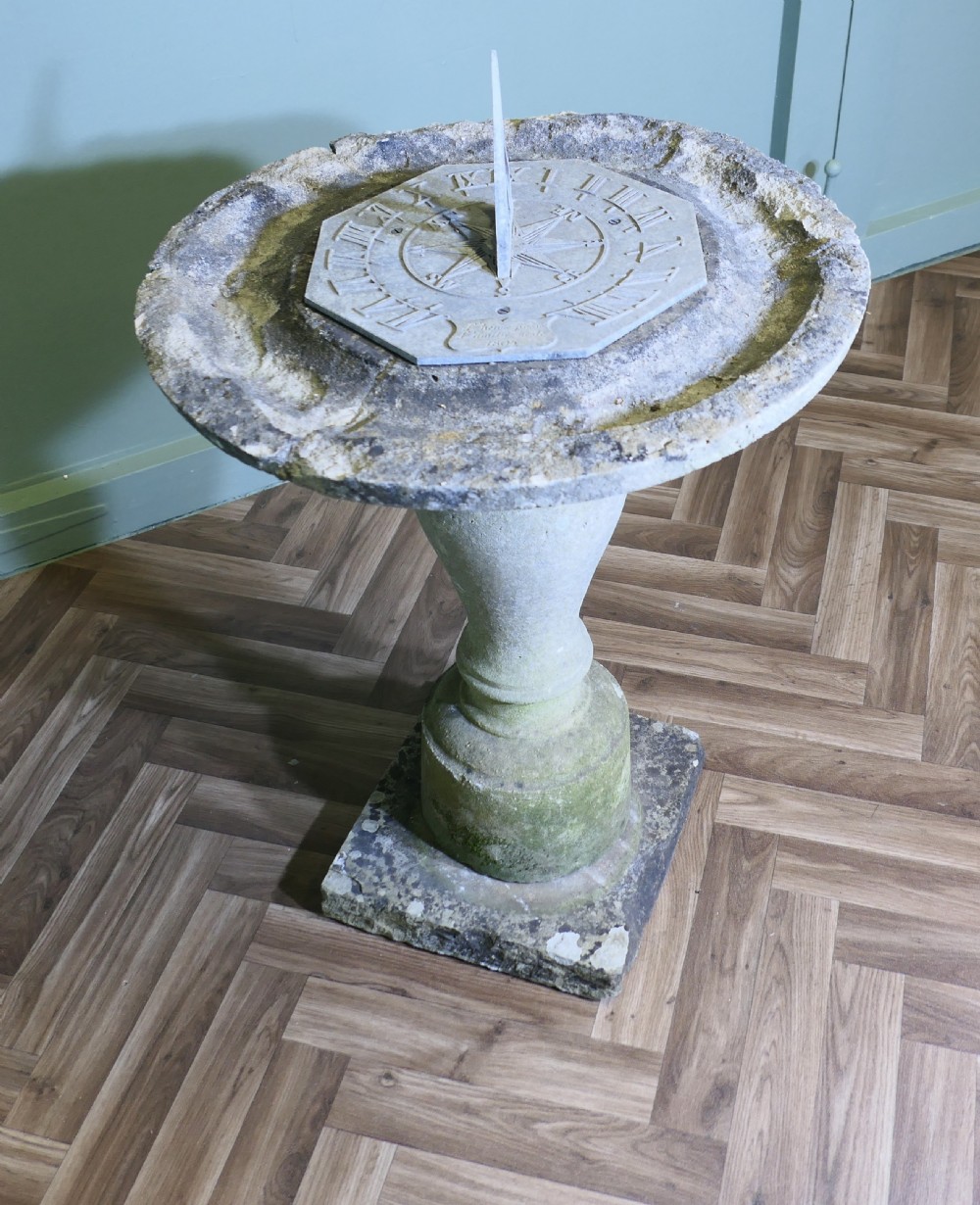 Weathered Carved Stone Bird Bath, Sun Dial View II
