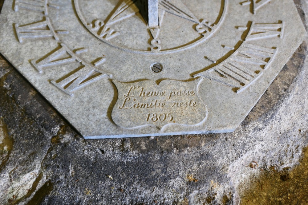 Weathered Carved Stone Bird Bath, Sun Dial View IV