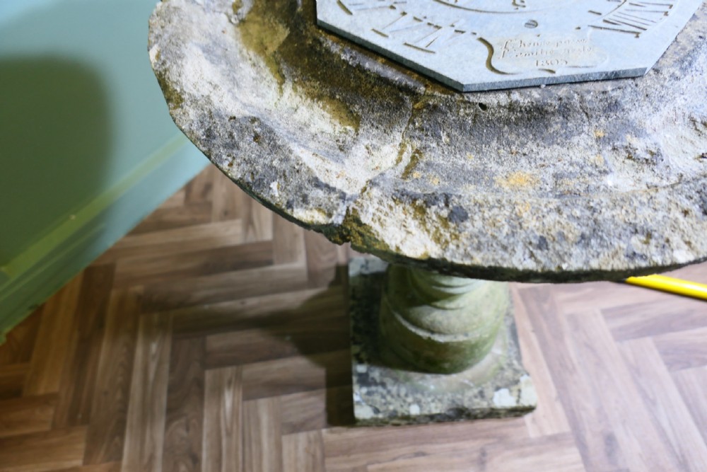 Weathered Carved Stone Bird Bath, Sun Dial View VI