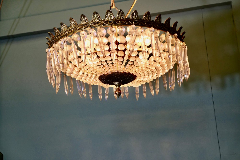 Large French Basket Crystal Chandelier