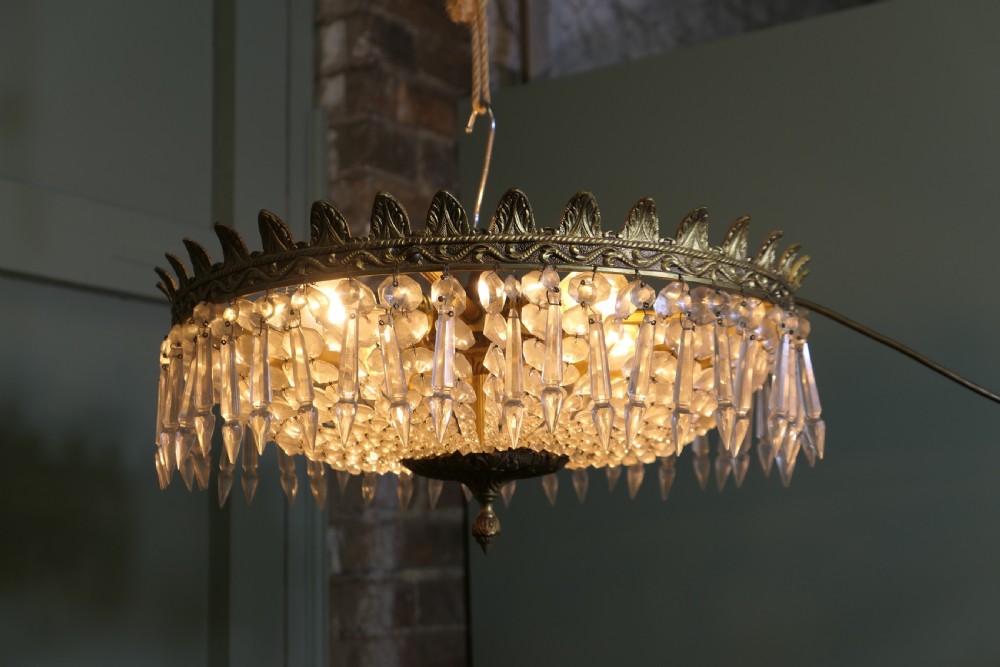 Large French Basket Crystal Chandelier View V