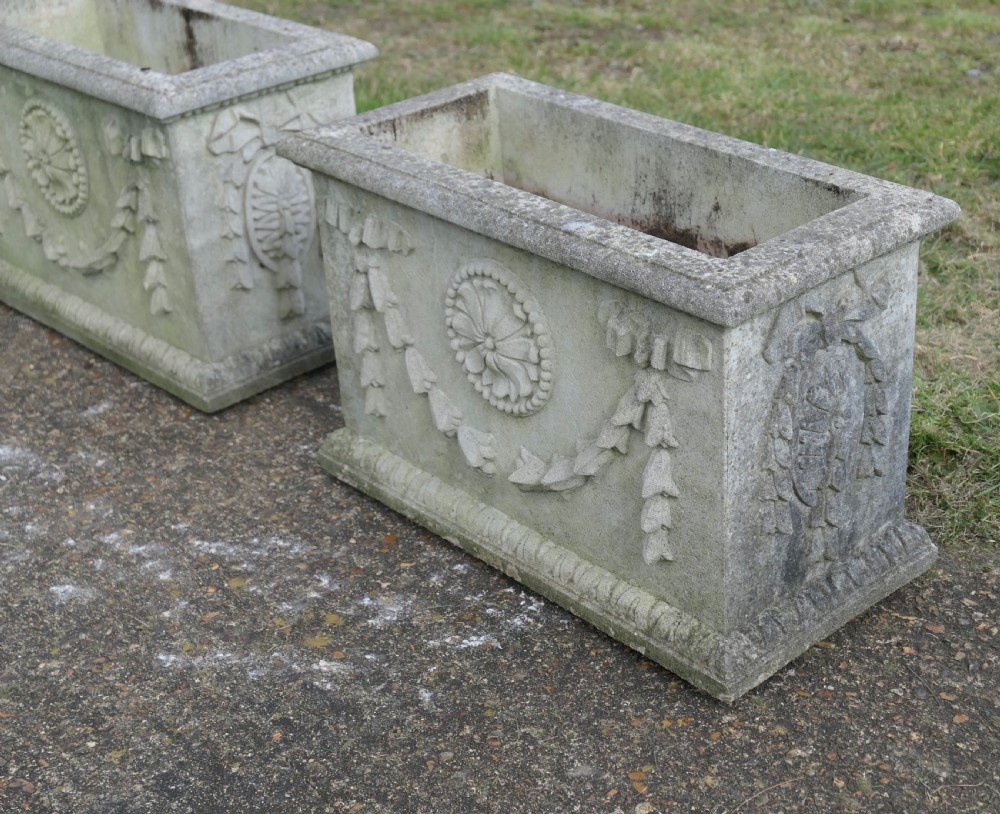 A Pair of Large Weathered Decorative Rectangular Planters View III