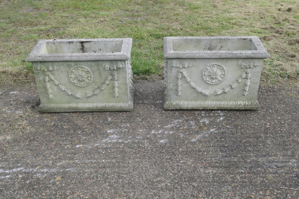 A Pair of Large Weathered Decorative Rectangular Planters View IV