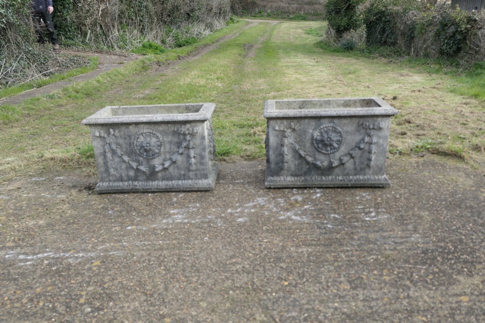 A Pair of Large Weathered Decorative Rectangular Planters View V