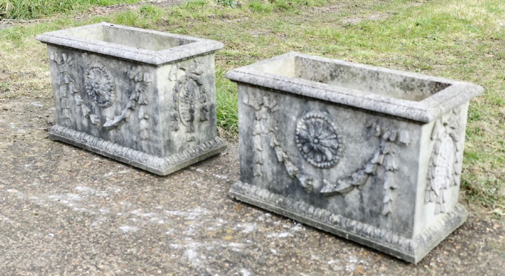A Pair of Large Weathered Decorative Rectangular Planters View VI