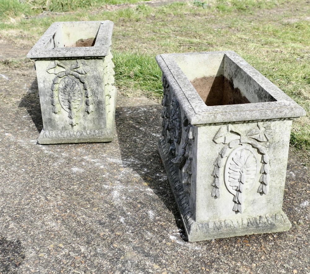 A Pair of Large Weathered Decorative Rectangular Planters View VII