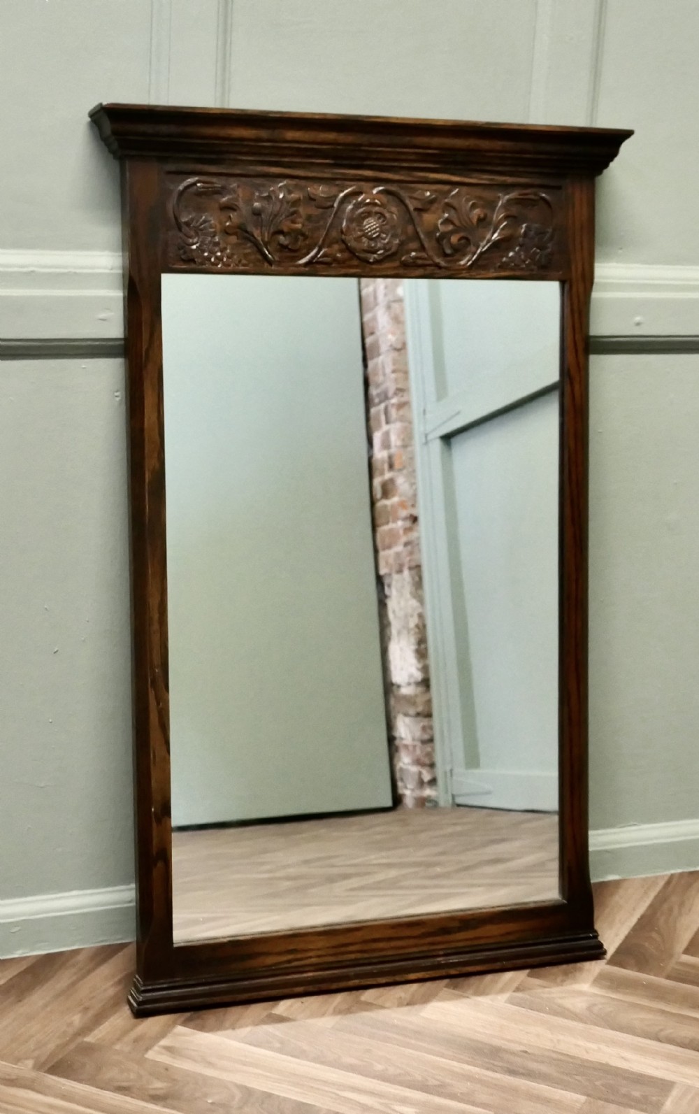 Victorian Gothic Carved Oak Wall Mirror