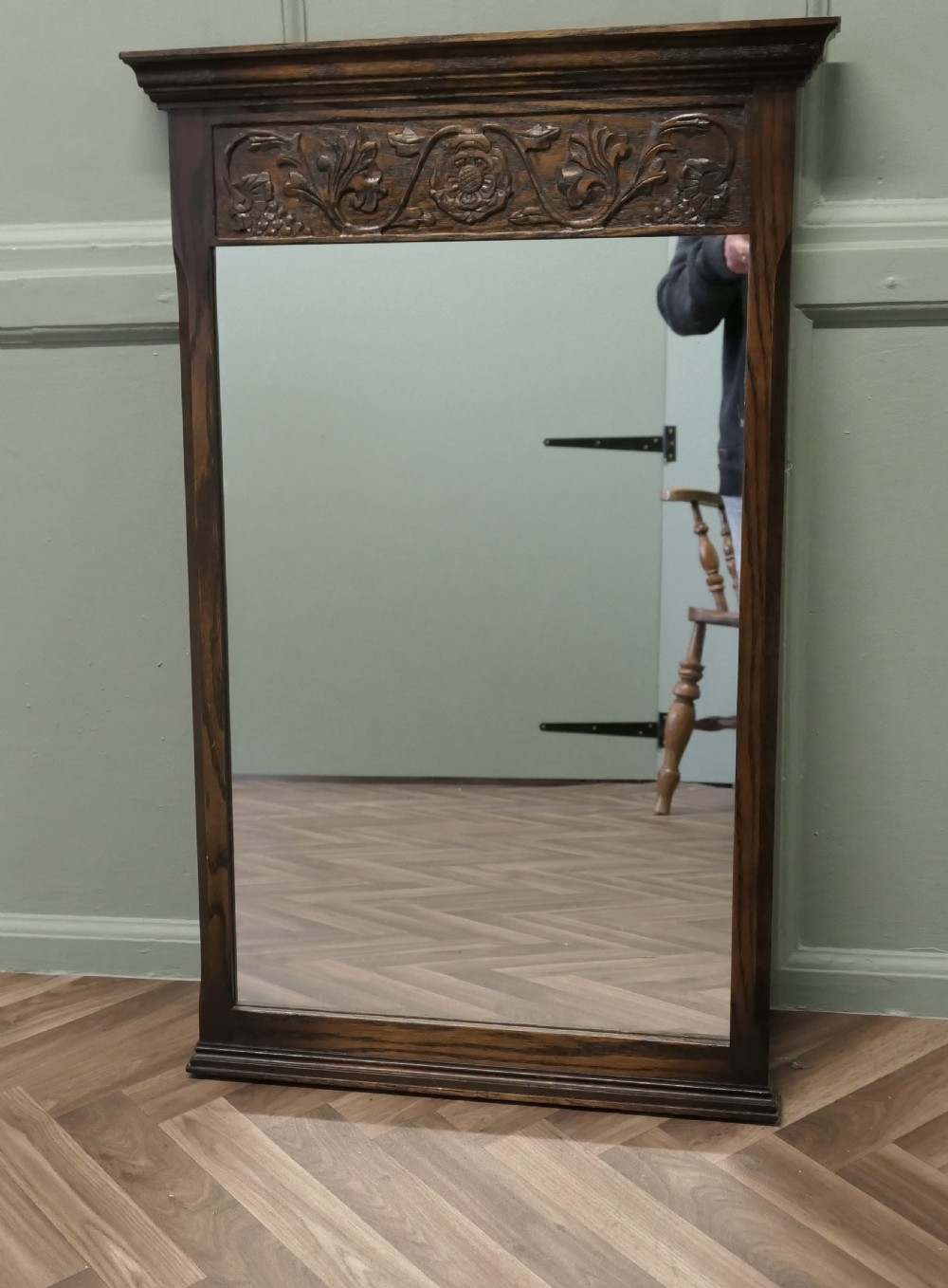 Victorian Gothic Carved Oak Wall Mirror View II