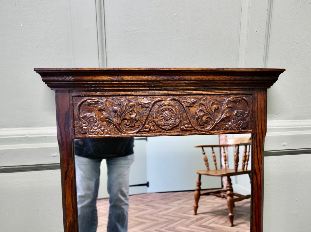 Victorian Gothic Carved Oak Wall Mirror View VII