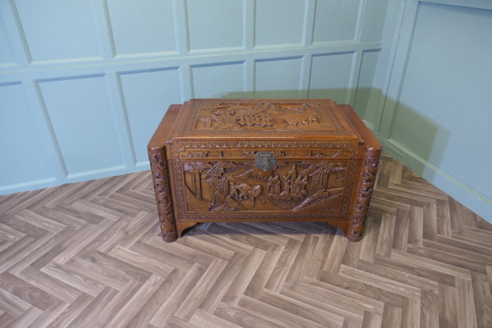 Art Deco Oriental Carved Camphor Wood Chest View II
