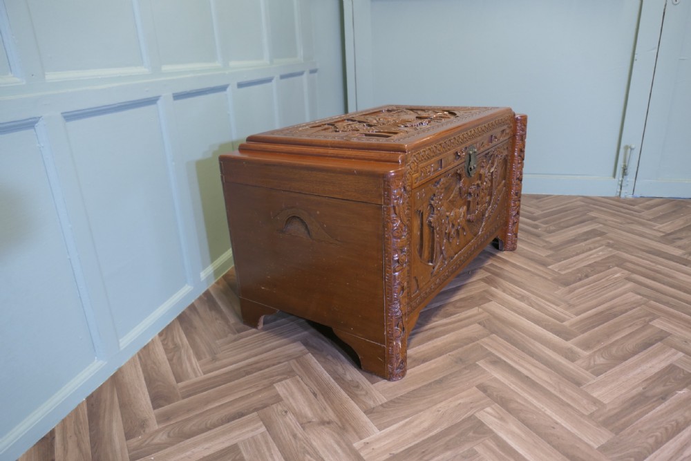 Art Deco Oriental Carved Camphor Wood Chest View III